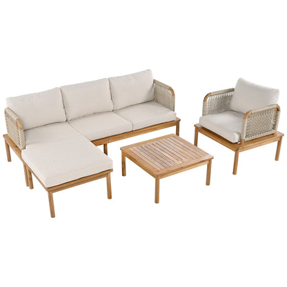 Outdoor 4-piece Acacia Wood and Rope Patio Sofa Set