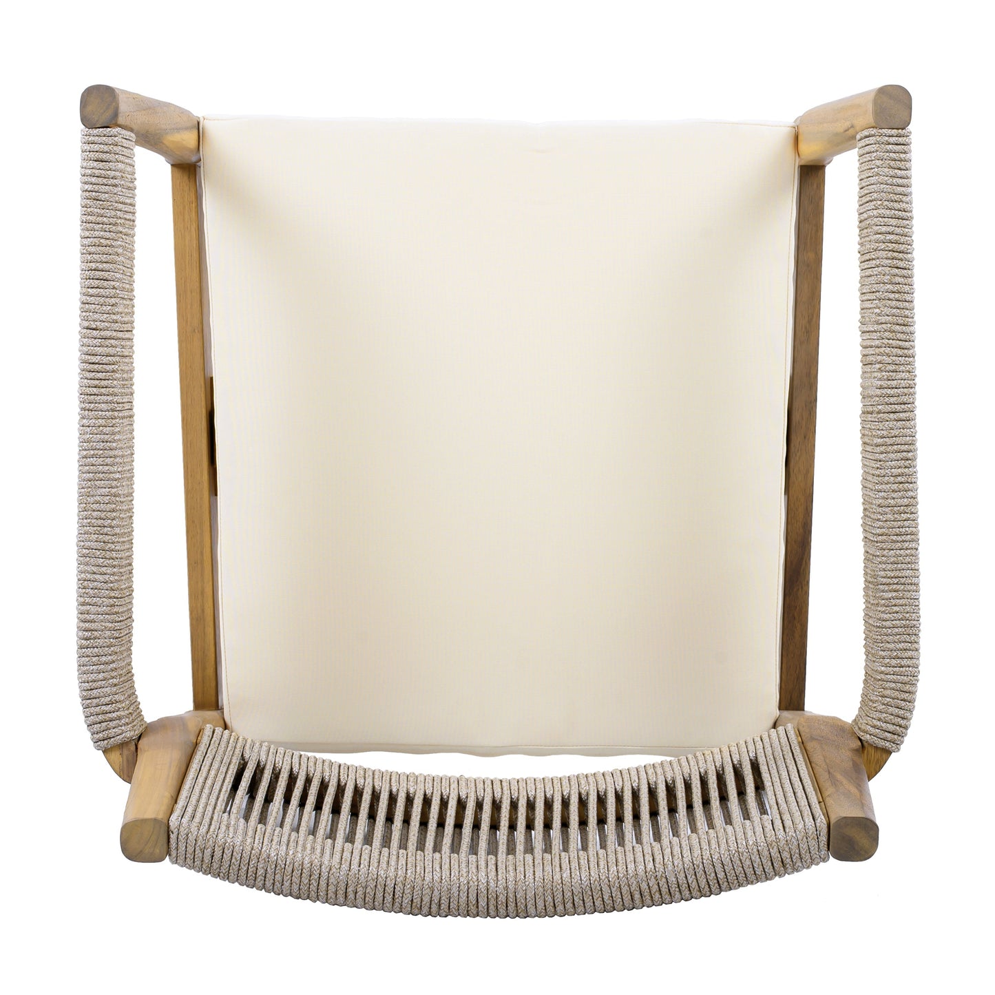 Braided Acacia Wood Outdoor Dining Chairs Set of 4 – Teak Look with Beige Rope & Cream Cushions