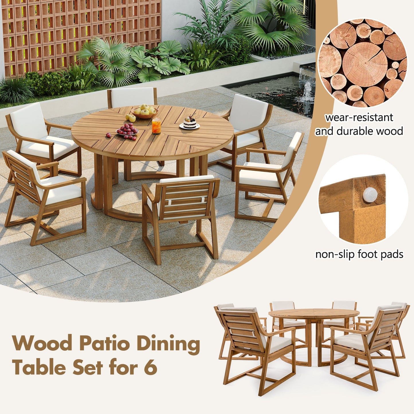 TREXM Patio Dining Table Set for 6 with Umbrella Hole