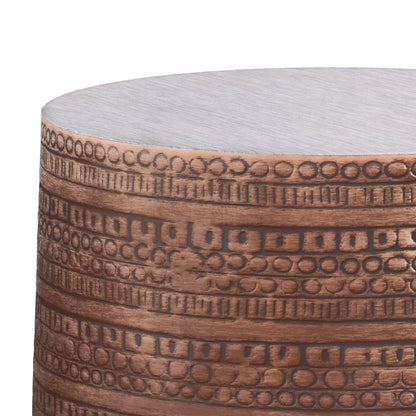 Johnsen 15 Inch Wide Tribal Pattern Metal Accent Table in Antique Copper