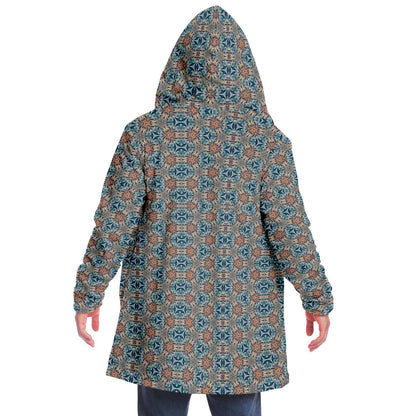 Mystic Mirror Cuddle Cloak |  Orange, Blue Face | Unisex Minky Sherpa Lined Hooded Coat | Women and Mens Festival Coat | Mountain Fashion