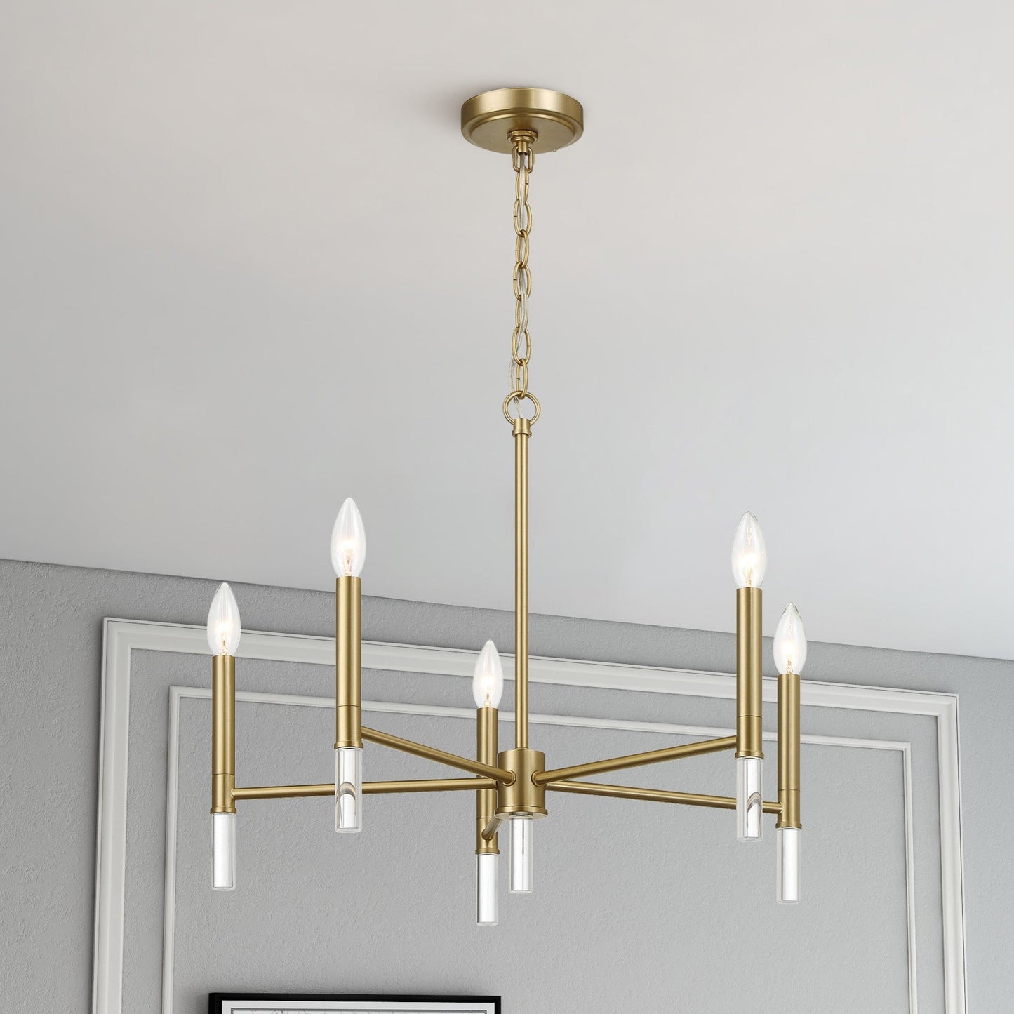 Courtyard Five Light Golden Brass Candle Light Chandelier