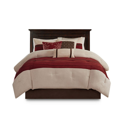 7 PC Pieced Faux Suede Comforter Set Red Queen