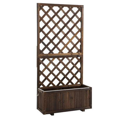 Garden Bed, Wooden Raised Garden Bed Planting Planter Box with Trellis and Drain Holes