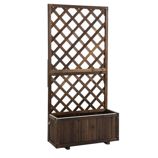 Garden Bed, Wooden Raised Garden Bed Planting Planter Box with Trellis and Drain Holes
