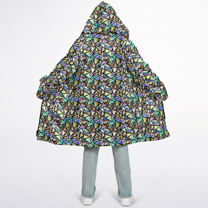 Geo Prism Cuddle Coat | Unisex Minky Sherpa Lined Coat with Hood, Zipper and Pockets | Women and Mens Festival Coat | Mountain Fashion
