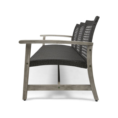 Outdoor Acacia Wood Wicker 3 Seater Sofa