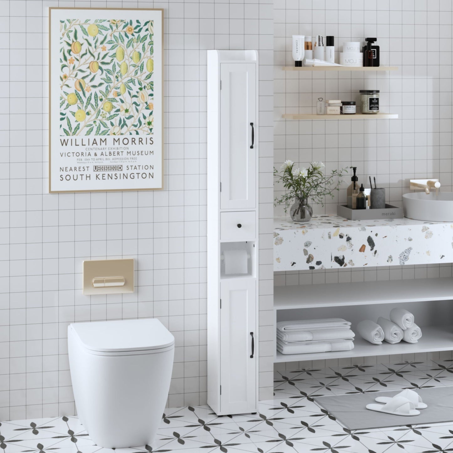 Slim Tall Bathroom Storage Cabinet With Adjustable Shelves