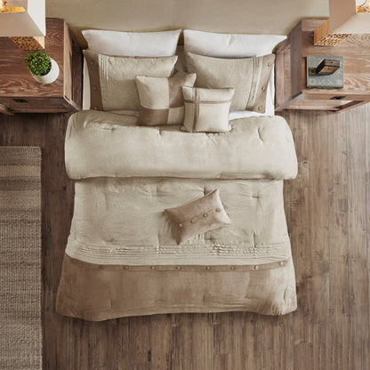 7 Piece Faux Suede Comforter Set Tan California King