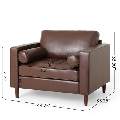 Sophisticated Club Chair with Dark Brown Faux Leather and Birch Wood