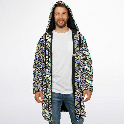 Geo Prism Cuddle Coat | Unisex Minky Sherpa Lined Coat with Hood, Zipper and Pockets | Women and Mens Festival Coat | Mountain Fashion