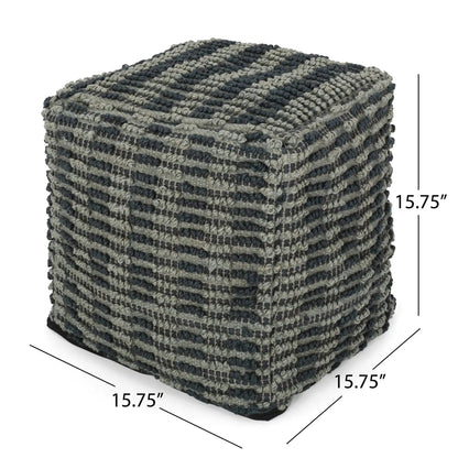 Walle Fabric Square Pouf Ottoman and Floor Cushion Teal Blue