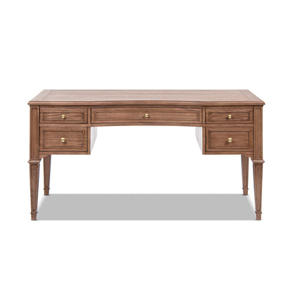 Dauphin Gold Accent 5-Drawer Wood Executive Desk Brown Ash Wood & Veneer