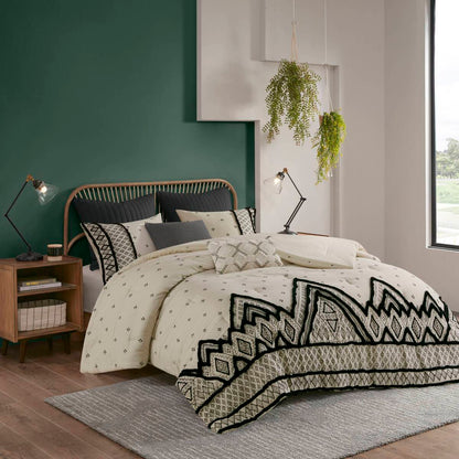 3 Piece Cotton and Flax Linen Blend Comforter Set Natural King/Cal King