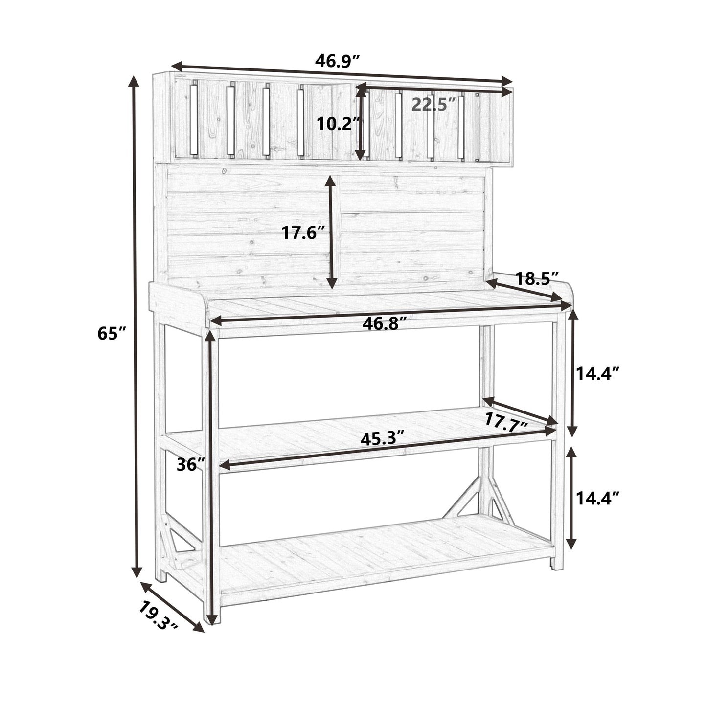 TOPMAX 65' Large Wooden Farmhouse Rustic Outdoor Potting Bench Table
