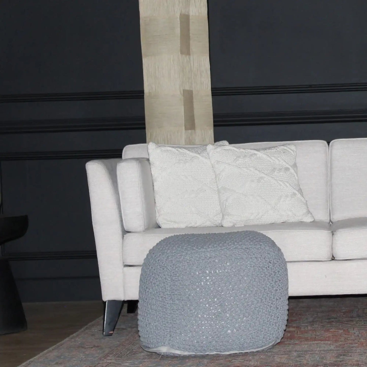 Semi Rounded Pouf Cable Knitted Perfect Seating