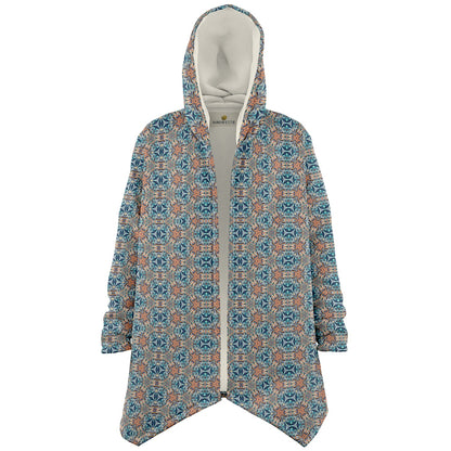 Mystic Mirror Cuddle Cloak |  Orange, Blue Face | Unisex Minky Sherpa Lined Hooded Coat | Women and Mens Festival Coat | Mountain Fashion