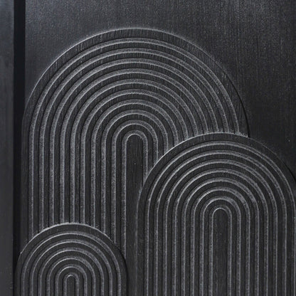 Modern Black Wood Storage Cabinet with Embossed Door