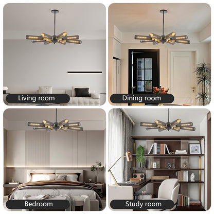 34' Modern Industrial Sputnik 8-Light Chandelier