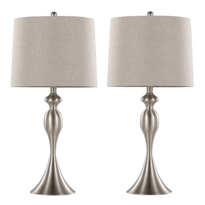 Ashland 27" Contemporary Metal Table Lamp Set in Brushed Nickel