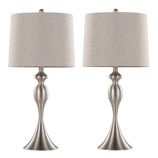 Ashland 27" Contemporary Metal Table Lamp Set in Brushed Nickel
