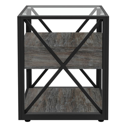 Set of 2 Modern End Tables with Drawer - Nightstand