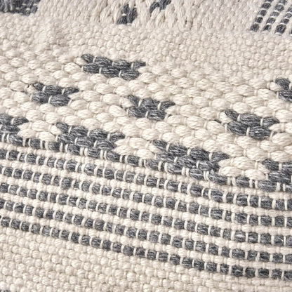 Karim Faux Yarn Large Accent Pouf in Ivory and Gray
