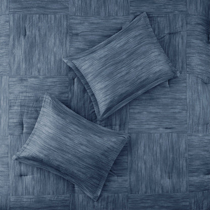 7 Piece Printed Seersucker Comforter Set Navy Queen