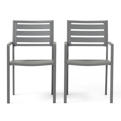 Outdoor Modern Aluminum Dining Chair (Set of 2), Gun Metal Gray