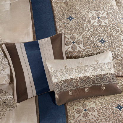 Cal King 7 Piece Jacquard Comforter Set with Throw Pillows