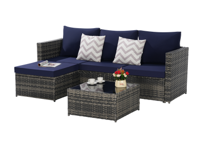 2 Pieces Patio Furniture Set, Outdoor Woven Sectional L-Shaped Patio Furniture