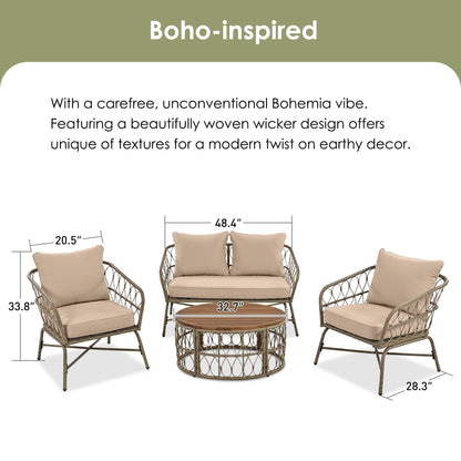 Bohemia-Inspired 4-Person Outdoor Seating Group With Removable Cushions