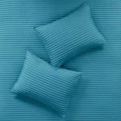 8 Piece Printed Seersucker Comforter and Quilt Set Collection Aqua King/Cal King