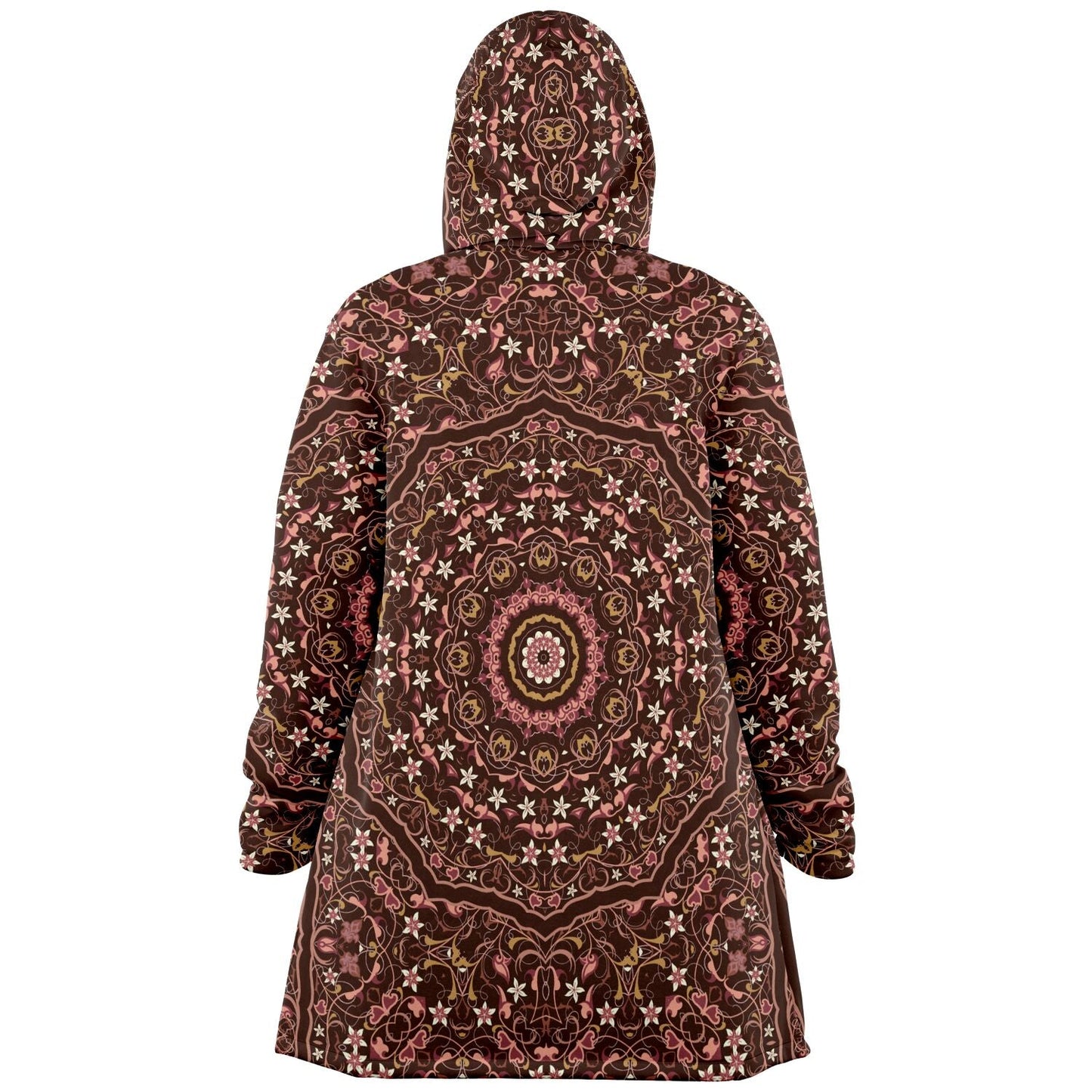 Raspberry Chocolate Persian Carpet Cuddle Cloak | Unisex Minky Sherpa Hooded Coat | Women and Mens Festival Coat | Mountain Fashion