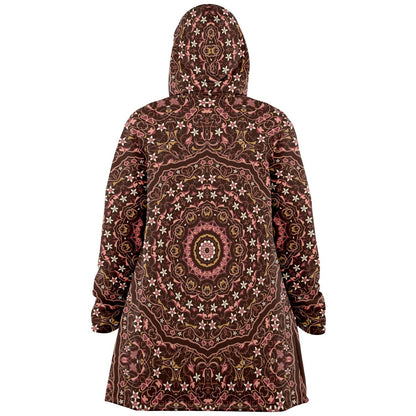 Raspberry Chocolate Persian Carpet Cuddle Cloak | Unisex Minky Sherpa Hooded Coat | Women and Mens Festival Coat | Mountain Fashion