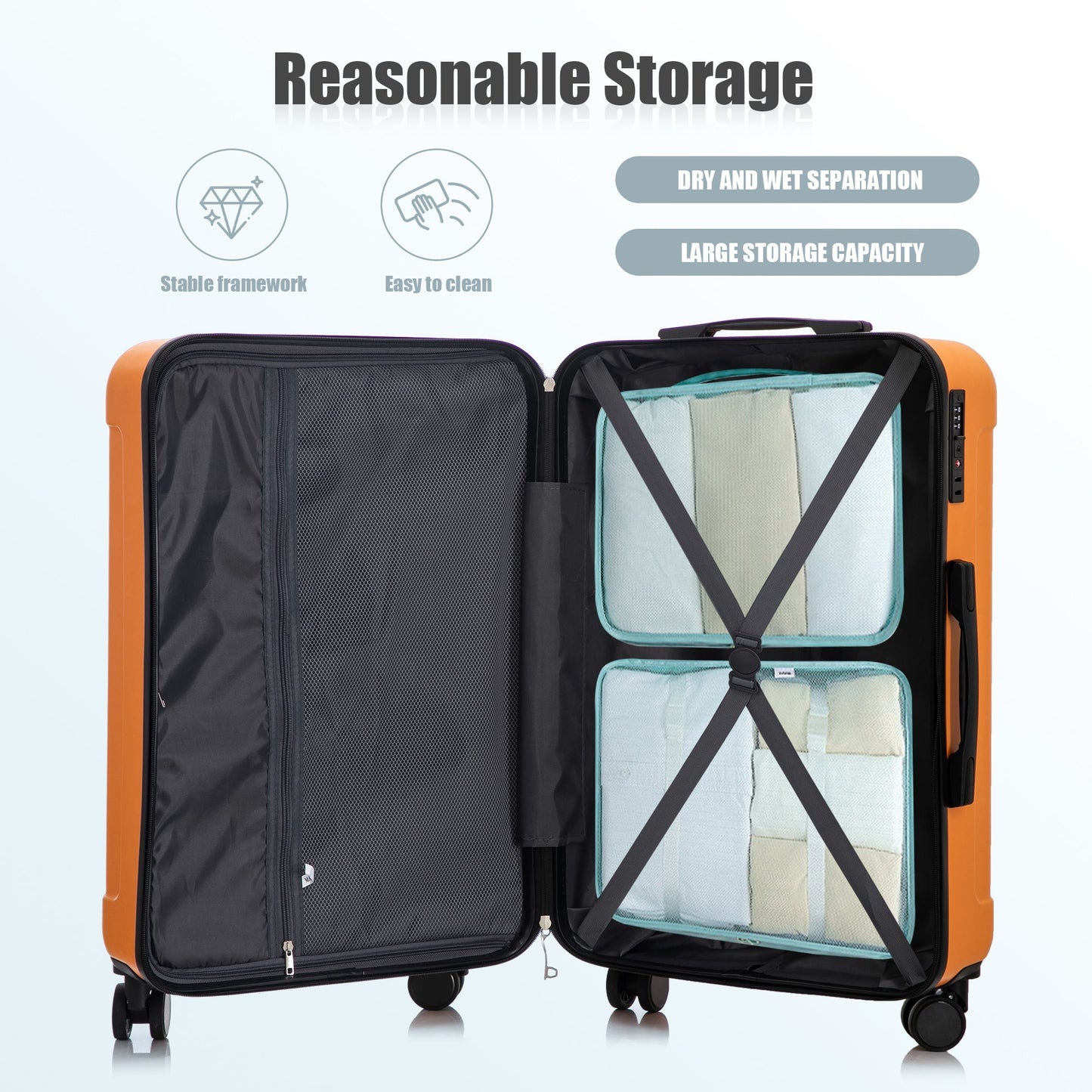 3-Piece ABS Spinner Wheel Luggage Set in Black and Orange