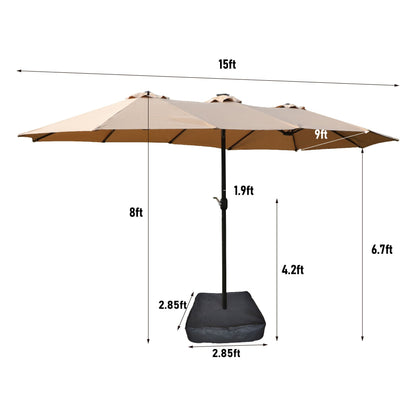 Double-Sided Outdoor Market Umbrella With Lights And Base