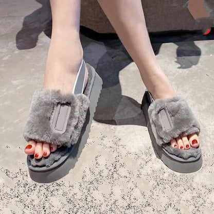 Thick-Soled Wool Disco Slide Sandals for Women
