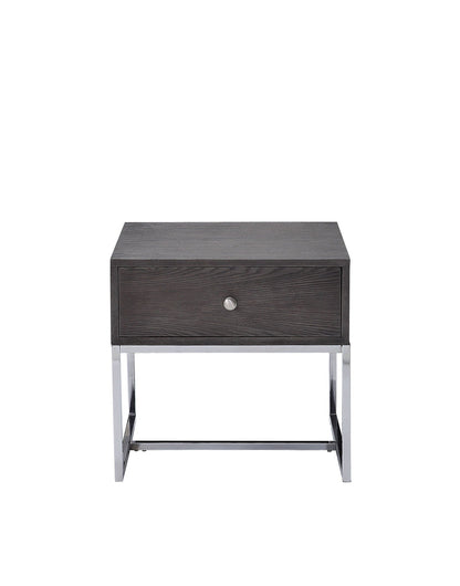 Iban End Table - Gray Oak / Chrome