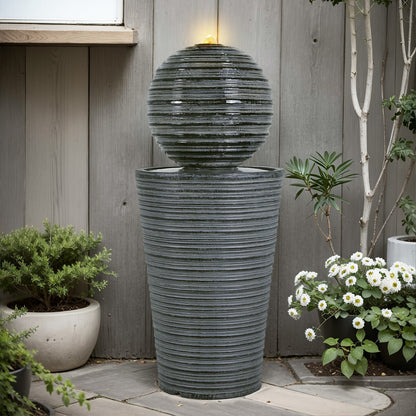 31.5' Tall Striped Concrete Column Fountain with LED Light