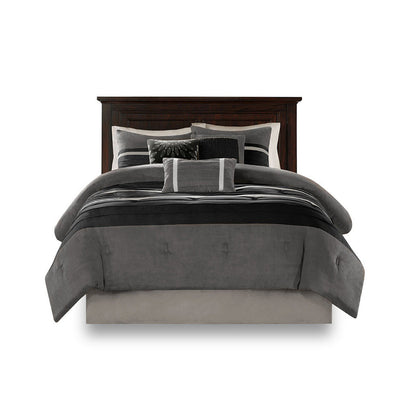 7 Piece Faux Suede Comforter Set Black California King