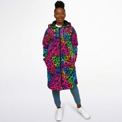 Rainbow Kitty Cuddle Coat | Unisex Minky Sherpa Lined Coat with Hood, Zipper and Pockets | Women and Mens Festival Coat | Mountain Fashion