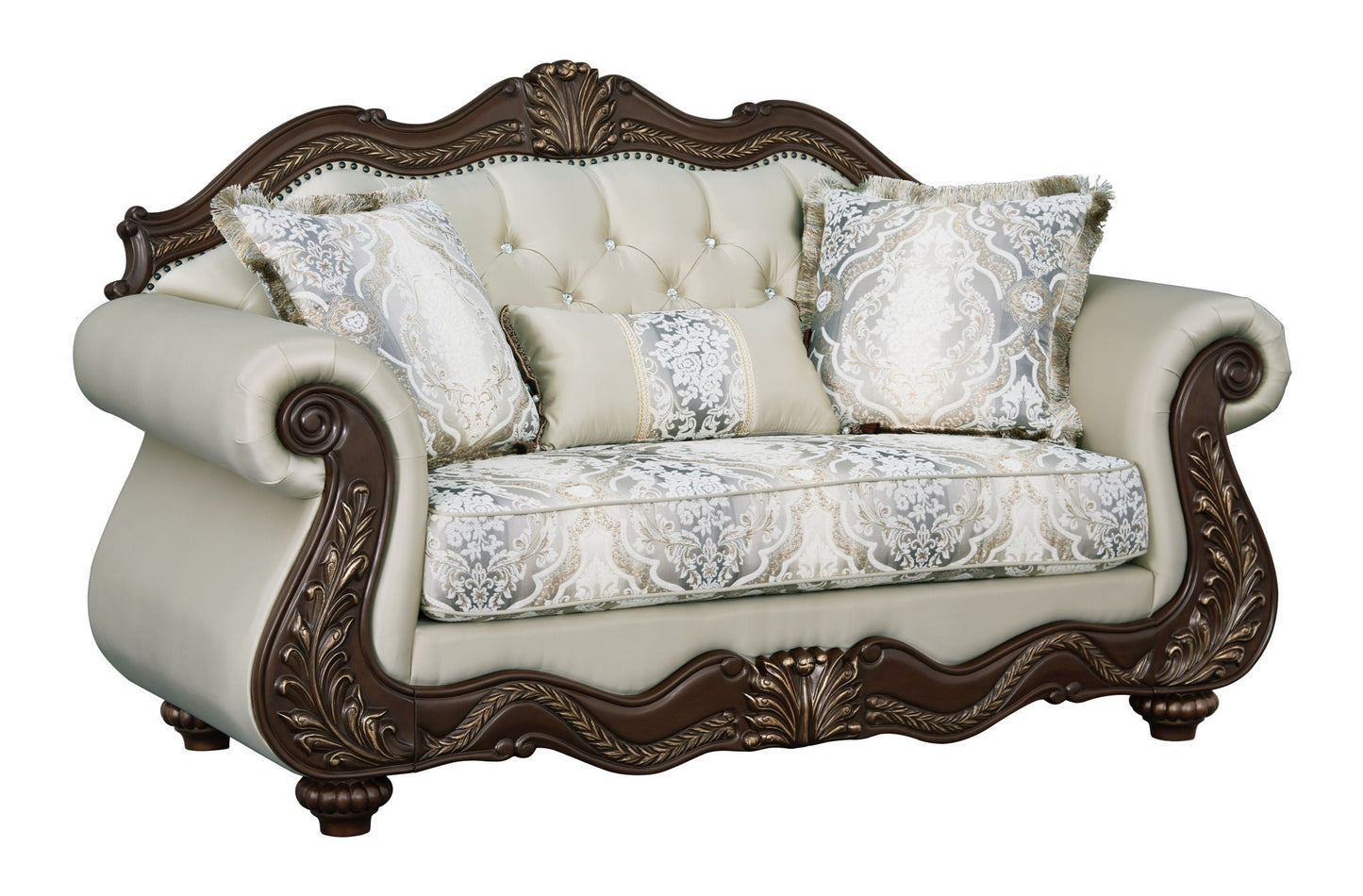 Pierce Loveseat With 3 Pillows - Beige / Cherry