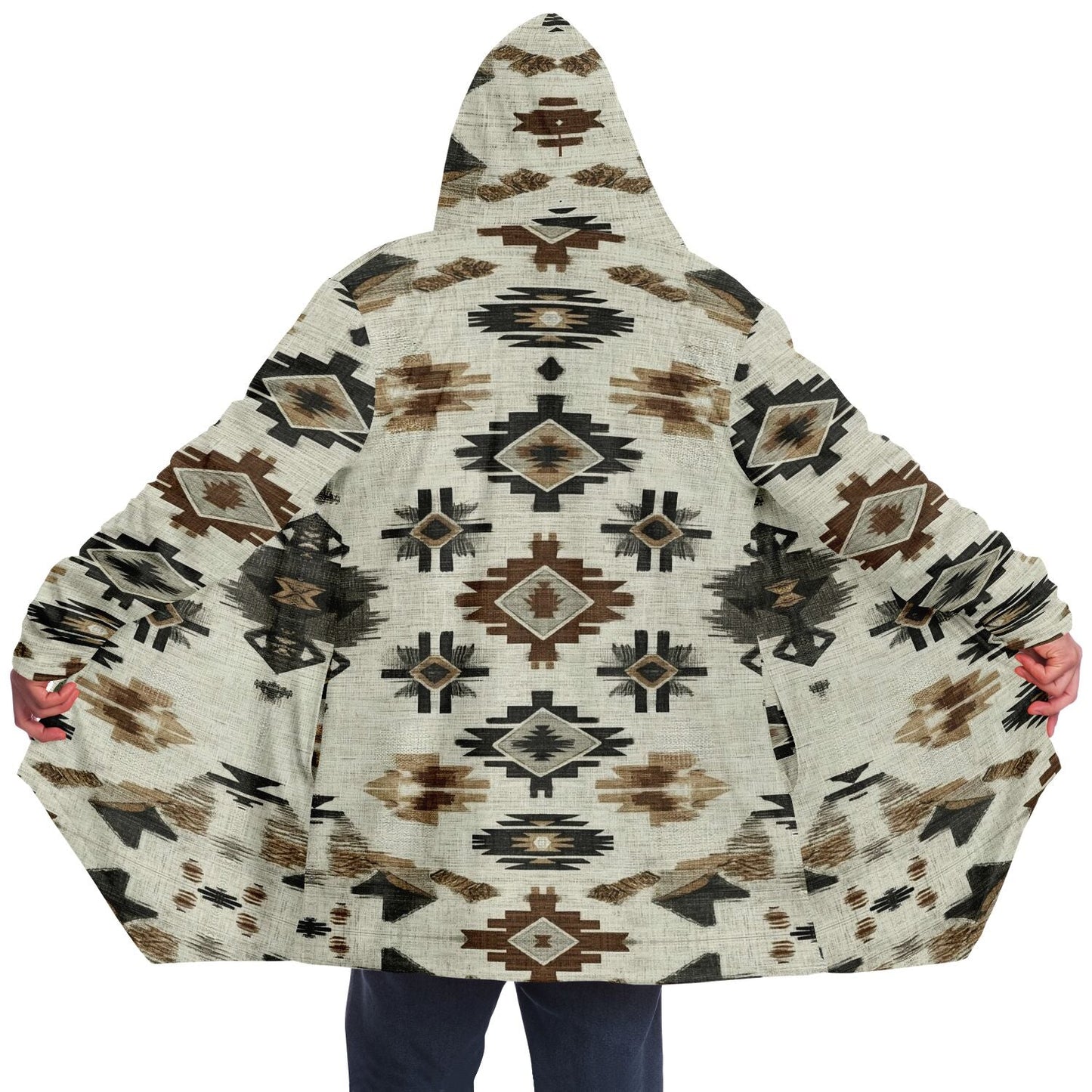 Ganado Tribal Cloak | Unisex Minky Sherpa Lined Hooded Coat | Women and Mens Festival Coat | Mountain Fashion
