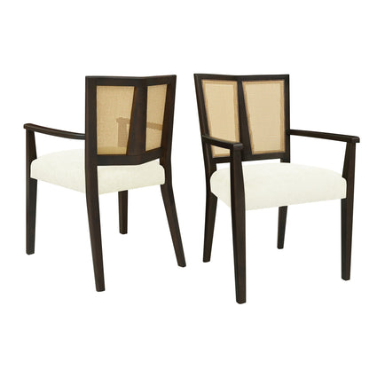 Mid Century Modern Arm Dining Chair Set with Rattan Backrest