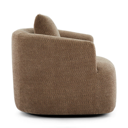 Chenille Upholstered 360° Swivel Chair with Throw Pillow, Dark Brown