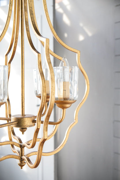 4 Light Metal Chandelier with Adjustable Chain - Gold