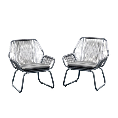 Set of 2 Woven Rattan Outdoor Club Chairs with Cushions