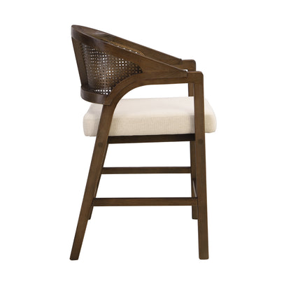 Wooden Frame Counter Stool with Rattan Back - Set of 2