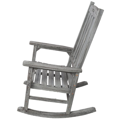 Wooden Oversized Porch Rocker Chair With Wide Seat and Tall Backrest